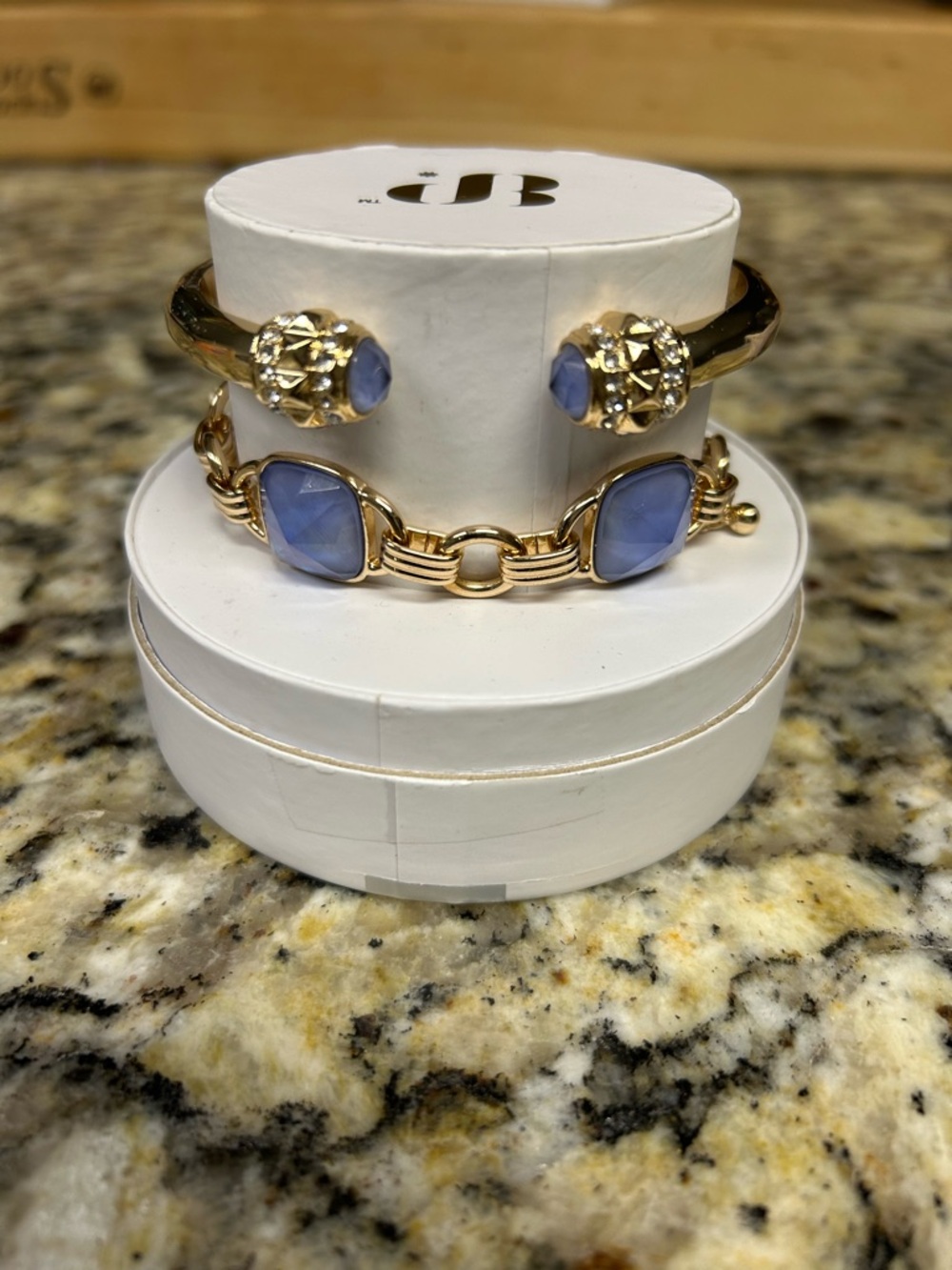 Gold-Tone Bracelet Set with Periwinkle Blue Stones by